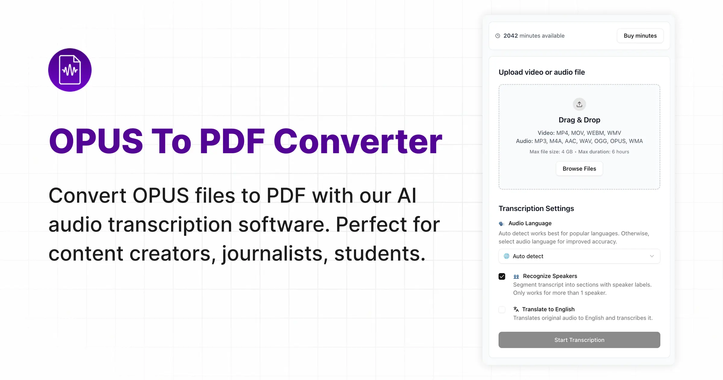 OPUS to PDF Converter: Transcribe OPUS to PDF